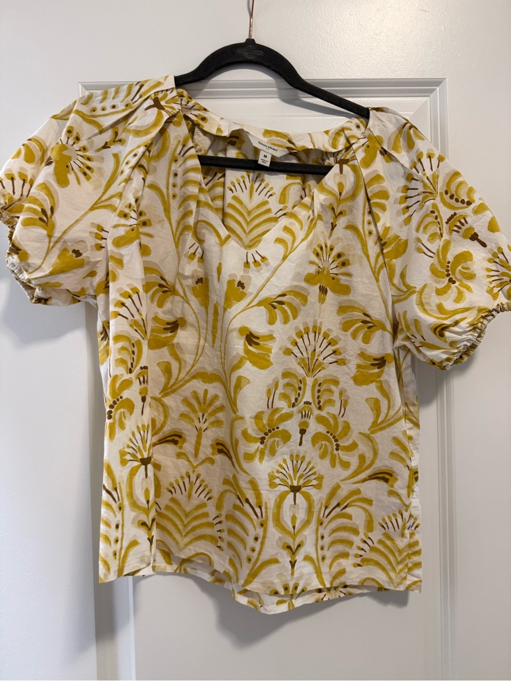 Banana Republic Cream Top with Yellow Floral Print